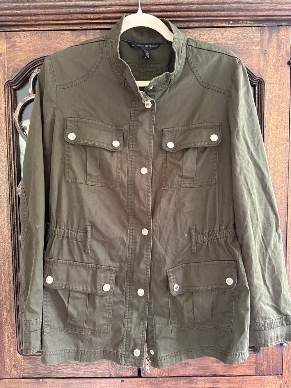 White House Black Market Utility Field Jacket in Olive with Snap Pockets